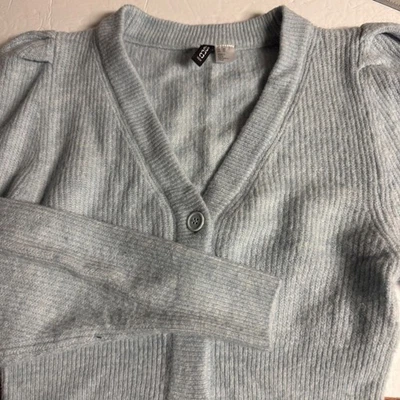 H&M Cárdigan Dividido Suéter Mujer XS Azul Manga Abullonada Botón Delantero Top Recortado Foto 1 de 4