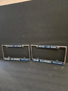 1960s BOB GLINSKI MOTORS DATSUN LAS VEGAS LICENSE PLATE FRAME SET NISSAN PORSCHE - Picture 1 of 4