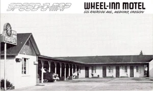 Medford, OR Oregon WHEEL-INN MOTEL~RL McLean ROADSIDE Speed-O-Map en reverso de tarjeta - Imagen 1 de 2