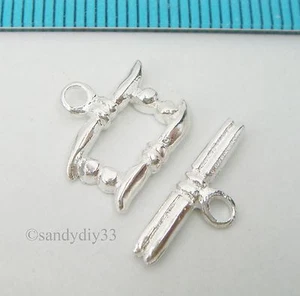 1x STERLING SILVER BRIGHT RIBBON TOGGLE CLASP 13mm (#427) - Picture 1 of 3