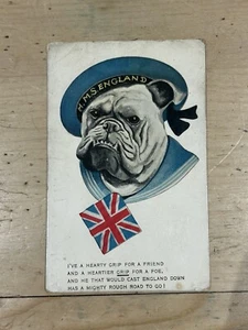 Propaganda Patriotische Postkarte HMS England Britischer Stier Hund Valentinstag geschickt 1917 - Bild 1 von 2
