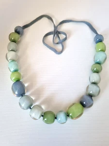 Pastel Green And Blue Over Sized Beads On Cord Necklace - Picture 1 of 13