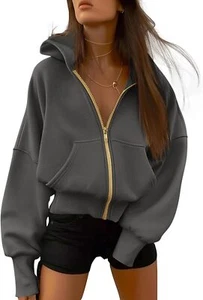 BTFBM Womens Zip Up Hoodies Long Sleeve Fashion Sweatshirt Fleece Y2K Hooded Jac - Picture 1 of 21