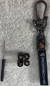 Genuine Leather Lanyard & Metal Tire Air Stem Valve Covers Set For Porsche - Foto 1 di 4