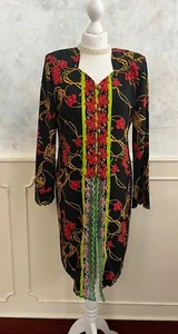 RUBY RABANNE Black Red Green Floral Long Summer Lightweight Dress Jacket Large - Picture 1 of 7