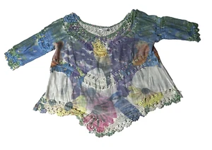 K. Jordan Top Boho Crochet Trim Floral Pattern Size Large Blouse - Picture 1 of 7