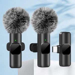 Wireless Lavalier Microphone Audio Video Recording Mini Mic For iPhone Android - Picture 1 of 14