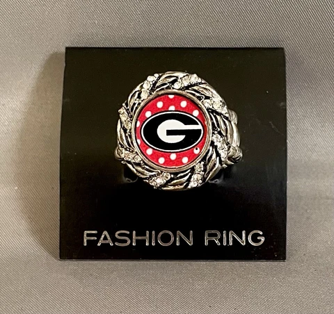 Georgia Bulldogs Circular Silver Tone Fashion Stretch Ring New NCAA Cover