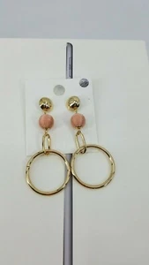 Long Dangling Studded Earring,Gold Pleated Hoops Circle Yellow Stud Earring - Picture 1 of 7
