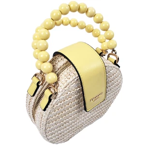 Dune London Purse Round Handbag Cream Yellow with bead handles Snap Zip Closure - Picture 1 of 23