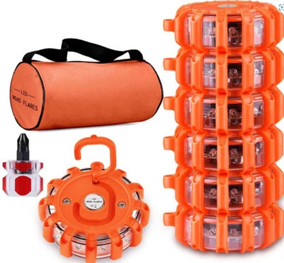 6PCS Flare LED Road Flares Emergency Disc Safety Light Flashing Roadside Beacon