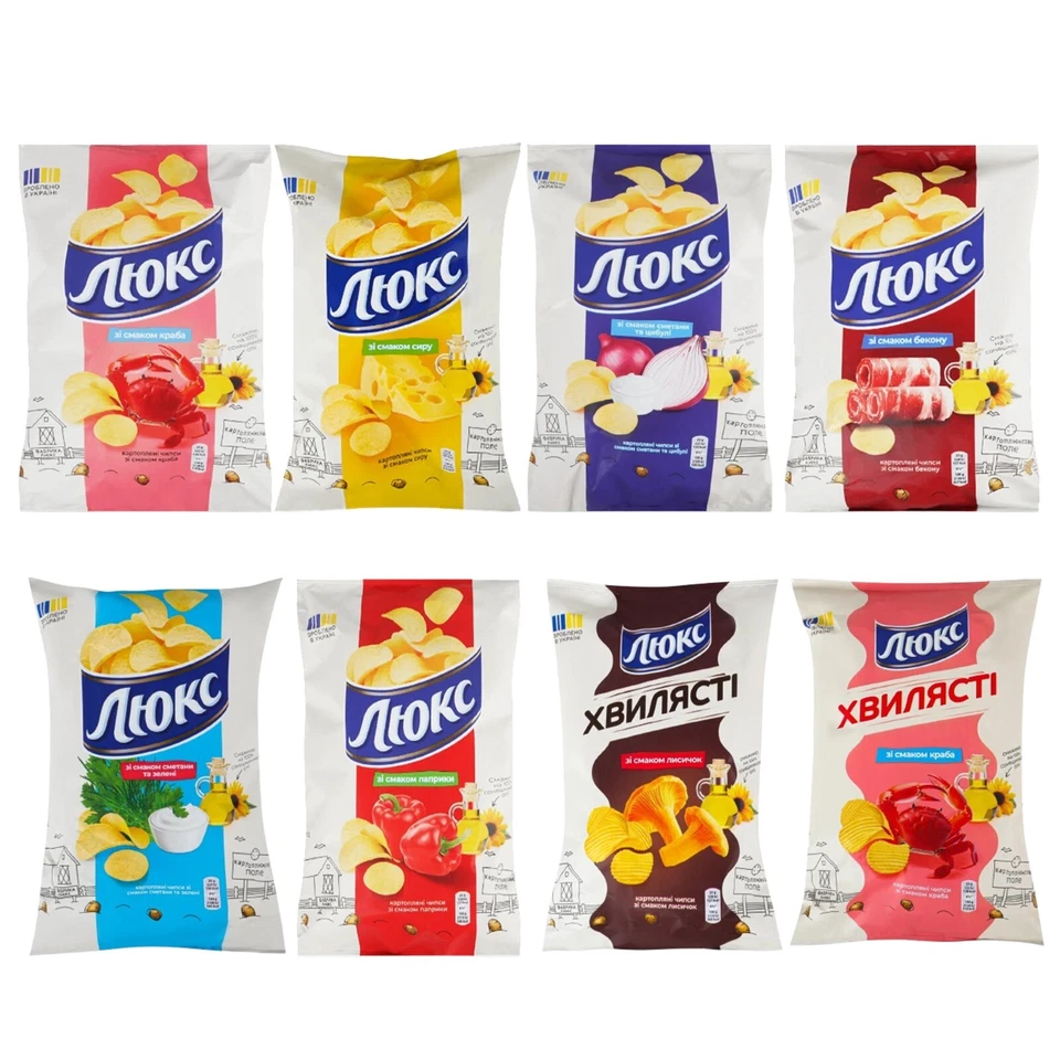 Kartoffelchips Lux verschiedene Geschmacksrichtungen Ukrainisch Чипсы Чіпси Люкс 125 g / 4,4 oz - Bild 1 von 1