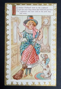 Alte Mutter Hubbard Goldprägung Postkarte um 1910 Kinderreim Hund - Bild 1 von 2