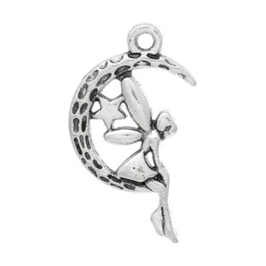 10 Stck. Antik Silber Engel Mädchen Fee im Mond Charms 25mmx15mm (162) - Bild 1 von 3