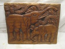 Hand Carved Wooden African Elephant Jungle Scene Tribal Folk Art Wood Carving