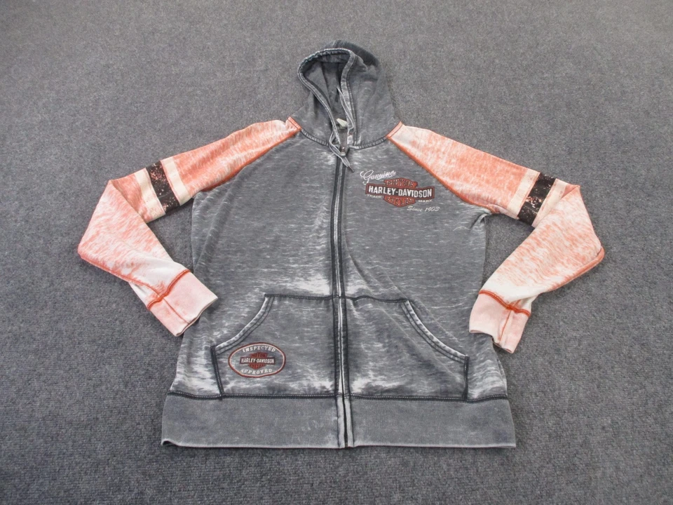 Chaqueta Harley Davidson para mujer 1W naranja gris desteñido logotipo de motociclista estrás Y2K Foto 1 de 4