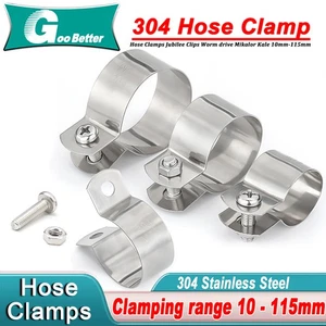 304 Stainless Steel Pipe Clamp U-Bolt Hose Clip 10 - 115mm Plumbing Fixing - Picture 1 of 68