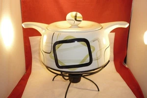 RED WING POTTERY SMART SET MCM  CASSEROLE  BOWL DISH  W/WARMER ATOMIC - Picture 1 of 15