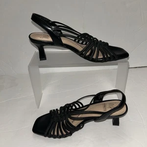 Impo Eden hochhackige Stretch-Sandalen elastisch schwarz Riemchen Größe 6 Medium - Bild 1 von 4