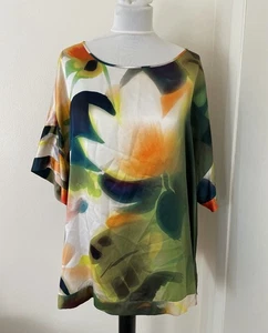 Lafayette 148 Women Top Blouse 2X Multicolor 100% Silk Floral Quite Luxury Artsy - Picture 1 of 8