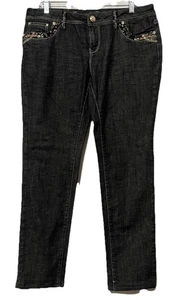 Pantalones de mezclilla Grace in LA bordados bootcut para mujer 30x34 elásticos occidentales negros lentejuelas - Imagen 1 de 12