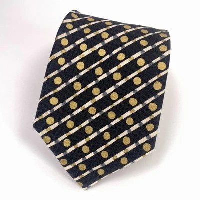 Corbata de cuello Brioni 100 % seda Italia negra amarilla geométrica a rayas lunares ¡USADA EN EXCELENTE ESTADO! Foto 1 de 4