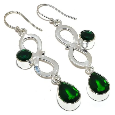 Pendiente de joyería plateado con piedras preciosas de diopsido cromado 2,8" LE-148 Foto 1 de 4