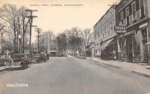 Postal MA Foxboro Central Street Shops & The Commons Massachusetts años 40 - Imagen 1 de 2