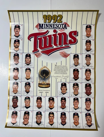 1992 Minnesota Twins World Series Trophy Kirby Puckett Roster 24x18 Poster Cover