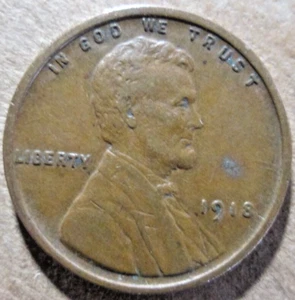 1918-P WHEAT CENT, EXTREMELY FINE, BROWN COLOR, CIRCULATED, NOT CLEANED - Picture 1 of 2
