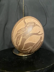CARVED OSTRICH EGG SOUVENIR OF COSTA RICA - Picture 1 of 5