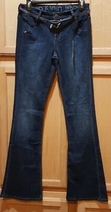 Calvin Klein WF41A01 Dark Cyan Stretch Denim Flare Jeans w/Glitter Belt 4x34 $99 - Picture 1 of 5