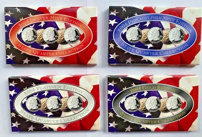 2004 State Quarter Set Philadelphia Denver Gold Platinum Plated COA Boxes - Image 1 of 4