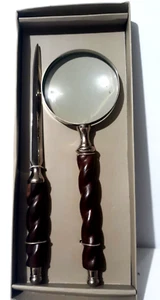 Vintage Foreside Magnifier & Letter Opener Desk Set Wood Handles New Open Box - Picture 1 of 9
