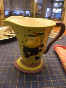 2004 CBK VASE PITCHER PALE GREEN FRUIT PURPLE HANDLE 11" - Picture 1 of 5
