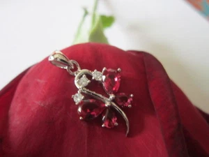 Sterling Silber Anhänger 925 massiv Silber mit CZ und rosa Kristall  - Bild 1 von 3