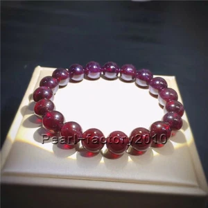 AAAAA Brazil 10.5mm Natural Wine Red Garnet Crystal Round Beads Women Bracelet - Picture 1 of 8