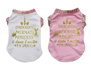 Unicorn Mermaid Princess Cotton Top T-Shirt Pet Cat Dog Puppy One Piece Clothes - Picture 1 of 7