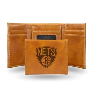 Brooklyn Nets NBA Laser Engraved Brown Trifold Wallet - Image 1 of 4