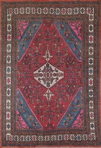 Vintage Floral Red/ Ivory Hamedan Area Rug 7'x10' Wool Hand-knotted Rug Carpet - Picture 1 of 12