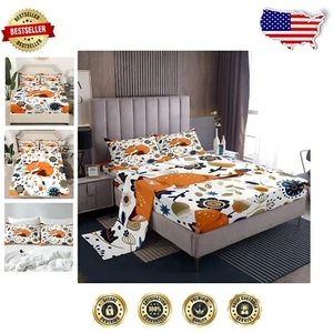 Whimsical Cartoon Fox Full Sheet Set with Floral Design - 4-Piece Bedding - Picture 1 of 7