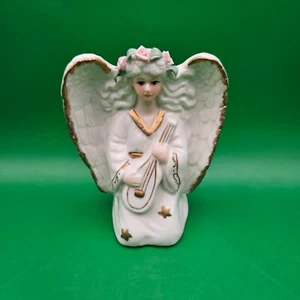 Vintage Ceramic Angel Candle Holder w/ Lute - Picture 1 of 10