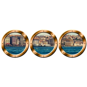 VWAQ City Skyline Wall Murals Porthole Cityscape Stickers Peel & Stick Decals - Picture 1 of 6
