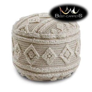 Modern beautiful POUFFE CYLINDER for sitting 50x50x50 cm rhombuses beige / cream - Picture 1 of 10