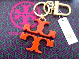 NWT Tory Burch Stacked T Logo Key Fob Chain Keychain Bag Charm Orange Blue - Picture 1 of 3