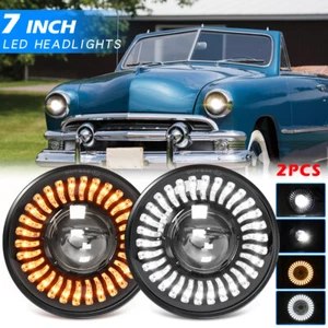 Nuevo par para Ford Deluxe 1939-1951 7" pulgadas redondos LED faros lámpara halo DRL  - Imagen 1 de 13