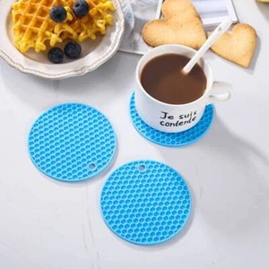 3 Silikon Hitze Tasse Untersetzer Matte Beständig Rund Untersetzer Isolierung Rutschfest UK - Bild 1 von 9