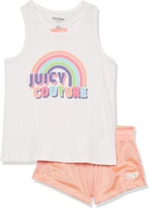 Juicy Couture Girls 2 Pieces White Multi Shorts Set Size 7, 8/10, 12 - Picture 1 of 3