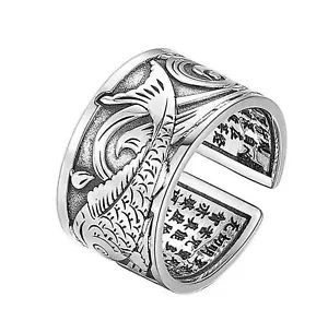 Anillo de pescado japonés miniblings anillo de dedo ajustable caracteres koi plata - Imagen 1 de 4