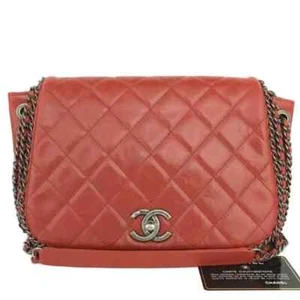 CHANEL Single Flap Bag Quilted Calfskin RED - Picture 1 of 14